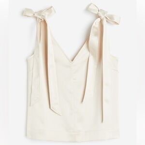 Tie Shoulder Sateen Sleeveless Blouse H&M NWT Ecru XS